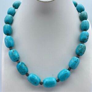 Chunky Turquoise Howlite Beaded Necklace Boho Southwestern Style
